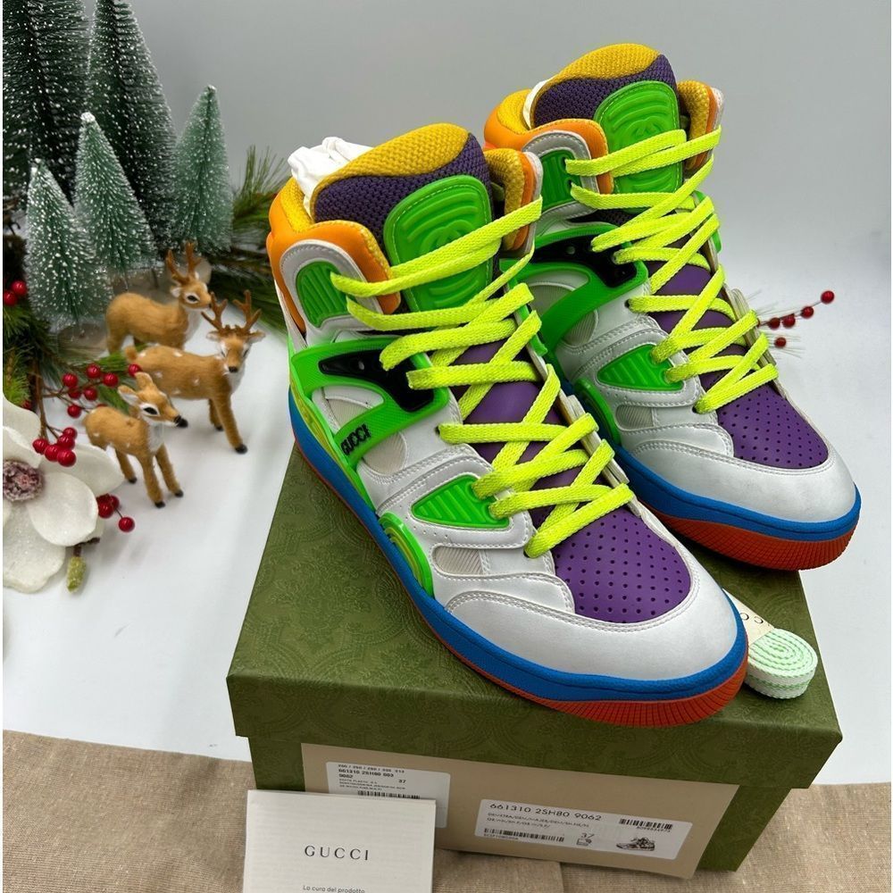 Gucci multi-color basket high top sneakers size 37. Made in Italy.